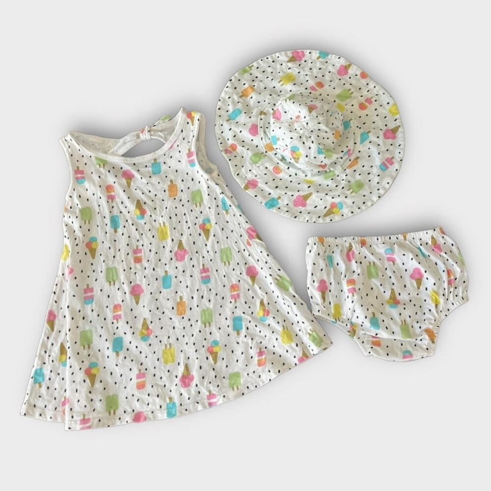 Gerber Baby Girls 3Pc Frozen Treats Set | Dress, Diaper Cover & Hat | Sz 18mos
